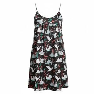 Printfresh Eco Satin Dolled Up Nightie in Enchanted Swans Starless Sky M NWT